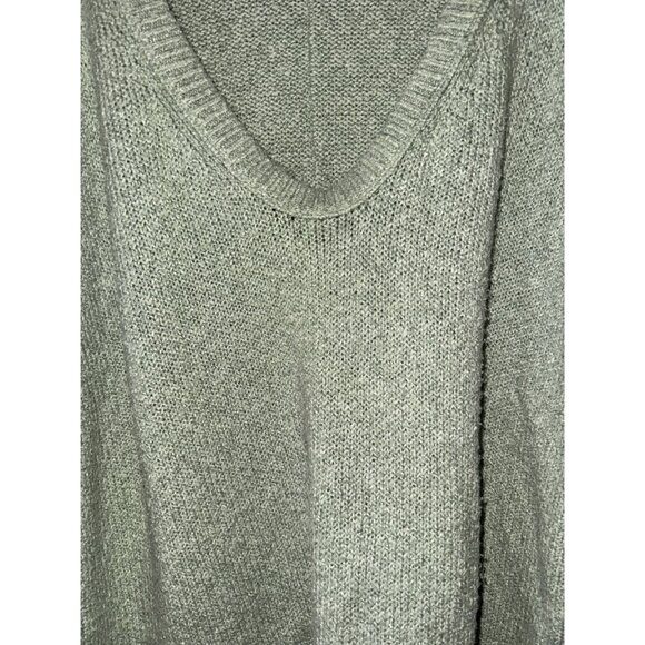 Free People Sage Green Knit V-Neck Oversized Sweater Womens XL Tunic - Picture 2 of 5